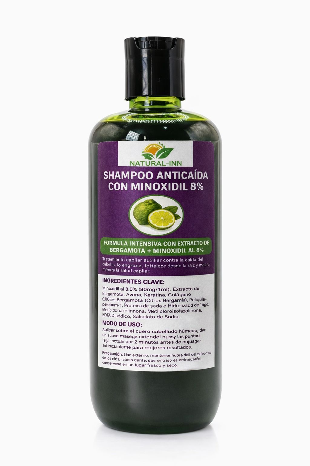 Shampoo anticaída bergamota con minoxidil 8%